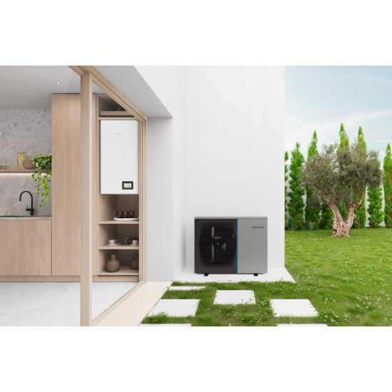 19 kW-os 1 fázisú Levegő-Víz hőszivattyús készülék csomag fűtés, hűtés, és használati melegvíz ellátásra fagyállós védelemmel   