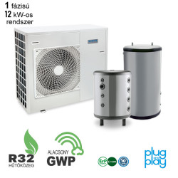 12 kW-os 1 fázisú Levegő-Víz hőszivattyús rendszer fűtés, hűtés, és használati melegvíz ellátásra komplett beüzemeléssel   