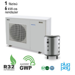 6 kW-os 1 fázisú Levegő-Víz hőszivattyús készülék csomag fűtésre, hűtésre fagyállós védelemmel   