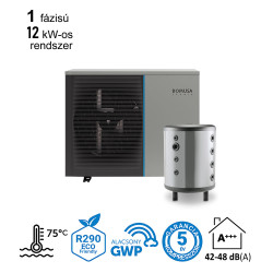 12 kW-os magas hőmérsékletű 1 fázisú Levegő-Víz hőszivattyús rendszer fűtésre, hűtésre, komplett beüzemeléssel   