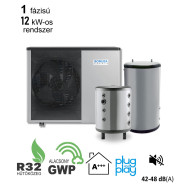 12 kW-os 1 fázisú Levegő-Víz hőszivattyús rendszer fűtés, hűtés, és használati melegvíz ellátásra komplett beüzemeléssel   