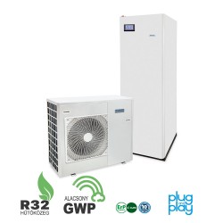 12 kW-os Levegő-Víz hőszivattyús rendszer fűtésre, hűtésre, és használati melegvíz ellátásra, helytakarékos tartállyal, komplett beüzemeléssel 