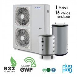 16 kW-os 1 fázisú Levegő-Víz hőszivattyús készülék csomag fűtés, hűtés, és használati melegvíz ellátásra fagyállós védelemmel   