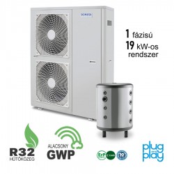 19 kW-os 1 fázisú Levegő-Víz hőszivattyús készülék csomag fűtésre, hűtésre fagyállós védelemmel   