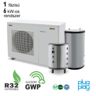 6 kW-os 1 fázisú Levegő-Víz hőszivattyús készülék csomag fűtés, hűtés, és használati melegvíz ellátásra fagyállós védelemmel   