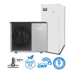 6 kW-os magas hőmérsékletű Levegő-Víz hőszivattyús rendszer fűtésre, hűtésre, és használati melegvíz ellátásra, helytakarékos tartállyal, komplett beüzemeléssel 