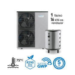 16 kW-os 1 fázisú magas hőmérsékletű Levegő-Víz hőszivattyús készülék csomag fűtésre, hűtésre, fagyállós védelemmel 