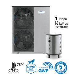 16 kW-os 1 fázisú magas hőmérsékletű Levegő-Víz hőszivattyús rendszer fűtésre, hűtésre, komplett beüzemeléssel   