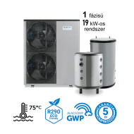 19 kW-os magas hőmérsékletű 1 fázisú Levegő-Víz hőszivattyús készülék csomag fűtés, hűtés, és használati melegvíz ellátásra fagyállós védelemmel  