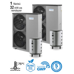 32 kW-os 1 fázisú magas hőmérsékletű Levegő-Víz hőszivattyús rendszer fűtésre, hűtésre, komplett beüzemeléssel   
