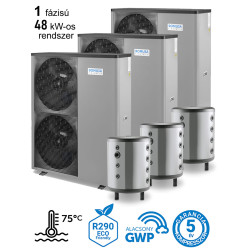 48 kW-os 1 fázisú magas hőmérsékletű Levegő-Víz hőszivattyús rendszer fűtésre, hűtésre, komplett beüzemeléssel   