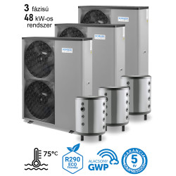 48 kW-os 3 fázisú magas hőmérsékletű Levegő-Víz hőszivattyús rendszer fűtésre, hűtésre, komplett beüzemeléssel   