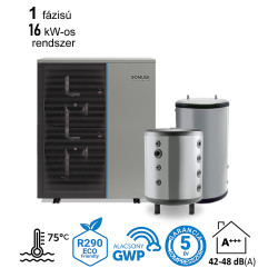 16 kW-os magas hőmérsékletű 1 fázisú Levegő-Víz hőszivattyús készülék csomag fűtés, hűtés, és használati melegvíz ellátásra fagyállós védelemmel  