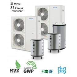 32 kW-os 3 fázisú Levegő-Víz hőszivattyús rendszer fűtés, hűtés, és használati melegvíz ellátásra komplett beüzemeléssel 