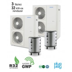32 kW-os 3 fázisú Levegő-Víz hőszivattyús rendszer fűtésre, hűtésre, komplett beüzemeléssel   