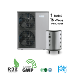 16 kW-os 1 fázisú Levegő-Víz hőszivattyús készülék csomag fűtésre, hűtésre fagyállós védelemmel   