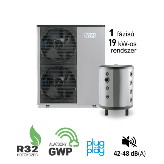 19 kW-os 1 fázisú Levegő-Víz hőszivattyús készülék csomag fűtésre, hűtésre fagyállós védelemmel   